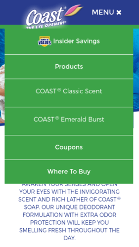 Coast Soap Website Mobile Menu Coast Soap Website Mobile Menu